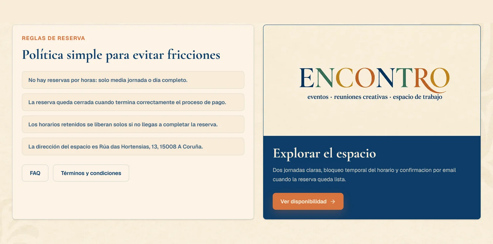 Páginas legales, FAQ, política de cookies y términos de Punto de Encontro preparadas para confianza y cumplimiento.